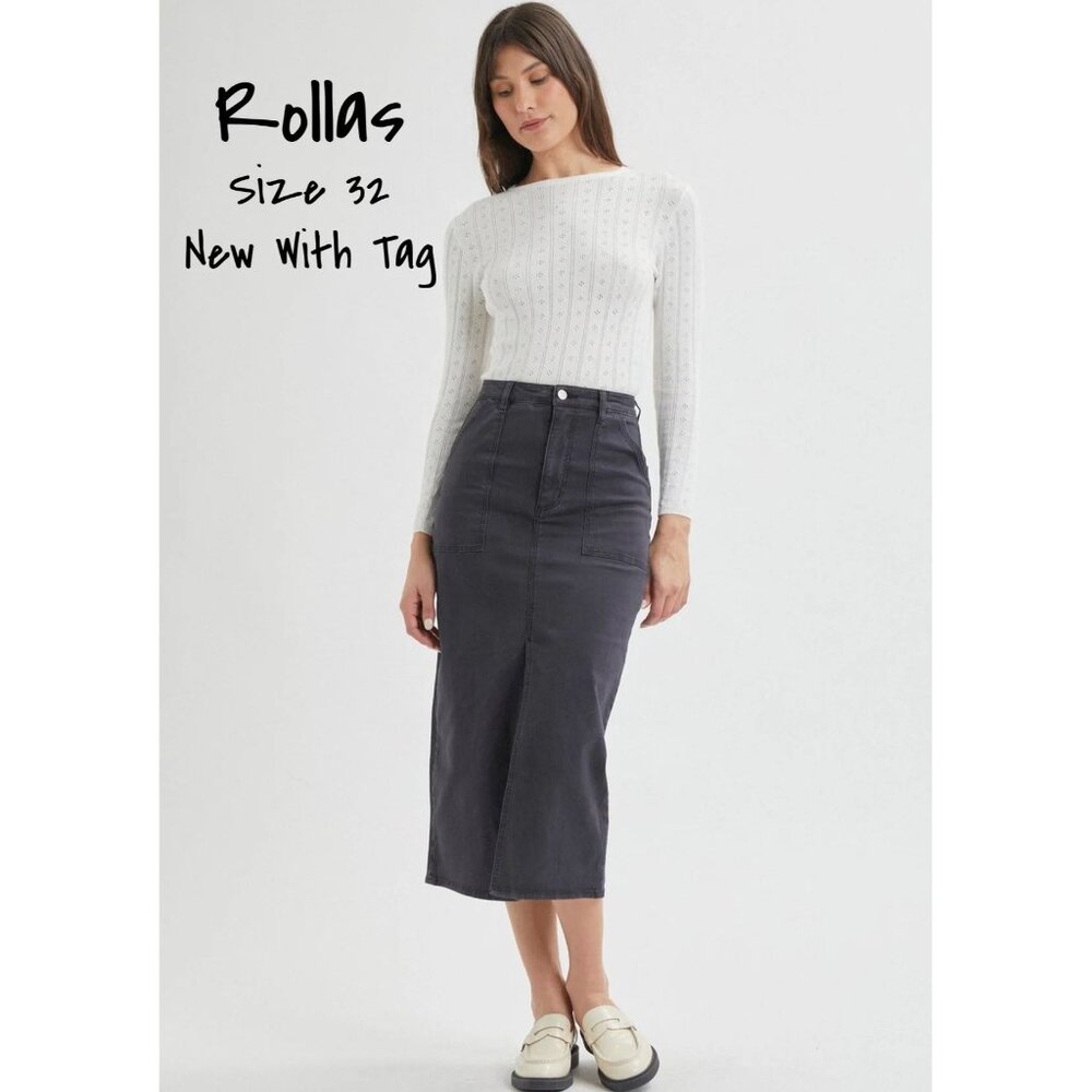 Rolla's Jeans Taper Skirt Washed Black Cotton Midi Size 32 New With Tag